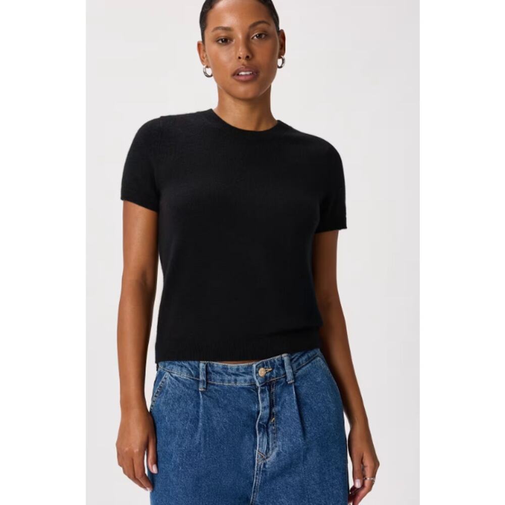 Quince Women's Mongolian Cashmere Tee Short Sleeve Sweater Black Sz S NWT #86